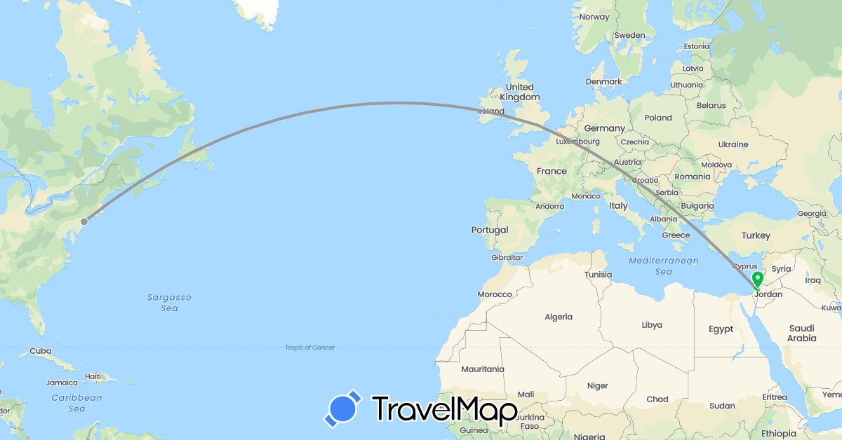 TravelMap itinerary: driving, bus, plane in United Kingdom, Israel, United States (Asia, Europe, North America)